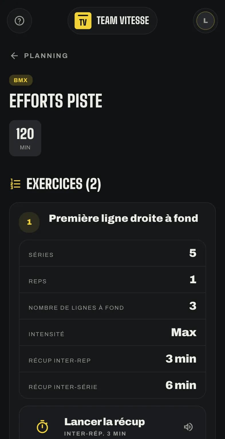 Séance du jour vue par l'athlète : exercices, séries, intensité et récupérations